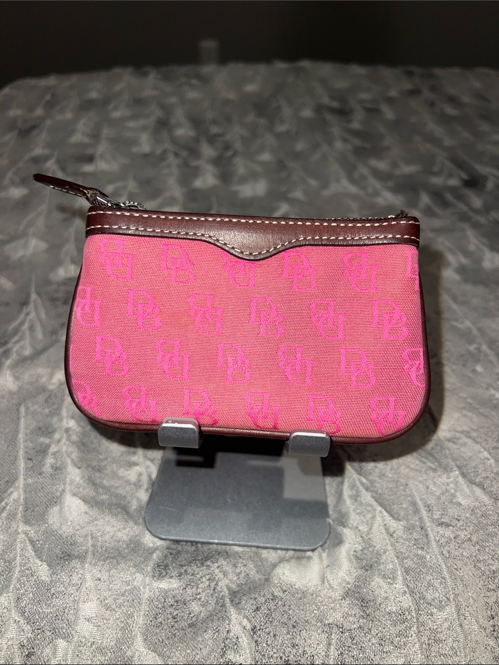 Dooney and Bourke Pink Monogram  Canvas Wallet with Leather Trim. - Picture 4 of 10